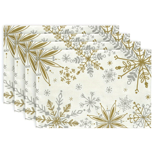 VIKAMA 4-Piece Snowflake Placemat Set Easy-Clean Winter Solstice Family Gathering & Christmas Dinner Table Decor