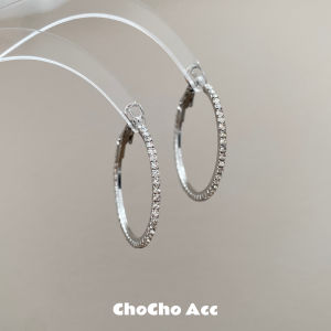 Chocho Super Shiny Diamond Embedded Hoop Earrings Womens Fashion Jewelry round Circle Ear Decorations Exaggerated Small Niche