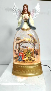 SCHKEY l Angel Figurine Lighted Christmas Snow Globe Nativity Musical Lantern Water with Swirling Glitter l #0339