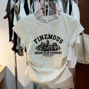 Áo Thun Tay Ngắn Không Đều Mùa Hè Cho Bé Gái Áo Thun in Họa Tiết Hoạt Hình Thời Trang Trẻ Em Lớn Màu Trắng Xám