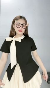 Set bộ bigsize Nữ tết noel 60-95kg áo thun kiểu vạt xẻ cột nơ xinh kèm chân váy bí bồng có quần bảo hộ - SET935