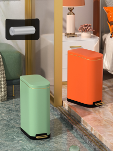 Stainless Steel Foot Pedal Trash Can for Bathroom And Bedroom Home Use 10L Capacity Square Shape Metal Shell Family Cleaning Tool