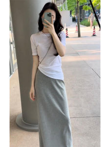 YUEZHONGWEI | White Round Neck Ice Silk Linen Knitted Short Sleeve T-Shirt Women Summer Slim Fit Thin Style Top Comfortable Breathable Moisture Wicking