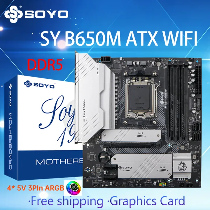SoYo | SOYO B650M ATX AMD Motherboard AMD Ryzen AM5 DDR5 Supports CPU 7000 8000 9000 Processors Pcie5.0x16 Pcie4.0x4 M.2 ARGB WIFI6
