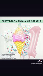 Paket Balon ICE CREAM Angka A  / Dekorasi Ulang Tahun Es Krim