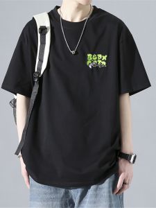 Áo Thun Cotton Tay Ngắn Phong Cách Mỹ Cho Nam Mùa Hè Thường Ngày in Họa Tiết Cổ Tròn Dáng Rộng Thoải Mái Cho Học Sinh