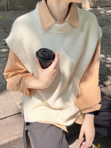 Japanese Style Knitted Vest Top Womens Spring Autumn 2024 New Loose Fit Sweater Shirt Sleeveless Crewneck Acrylic Blend Fabric