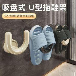 Bathroom Suction Cup Slipper Rack Wall Mounted Shoe Holder Drain Rack Storage Hook Organizer No Drilling Required Plastic Shelf
