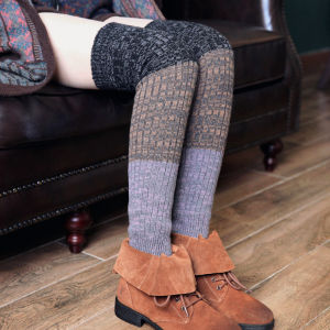Autumn and Winter Womens Thickened Warm Foot Sock Lengthened Knee Socks Wool Leg Warmer Thick Thread Bunching Socks Knitted Knee Pads Booties