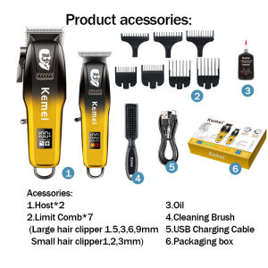 Kemei Electric Hair Clipper Set USB Rechargeable Professional Razor LCD Display Men Trimmer KM-8501