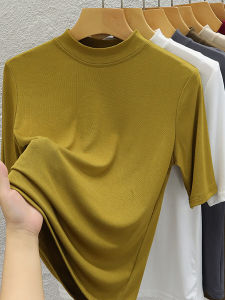 European Goods Modal Cotton Middle Collar Spring Autumn Underwear Half-Length Sleeve Underwear Blouse T-Shirt Female Silm Figure Flattering Fashionable Top Winter