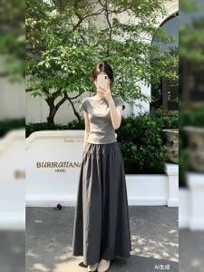 NIUVIES | Summer New Gray T-shirt and Dress Set