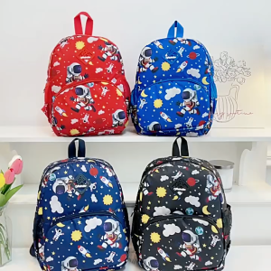 🚀 ใบเดียวเอาอยู่ กระเป๋าเป้ นักเรียนสะพายหลัง ลายอวกาศ ช่องหน้าใส่ของ มีช่องกระเป๋าด้านข้าง ขนาด 12 นิ้ว