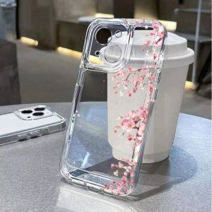 Watercolor Sakura Phone Case For iPhone 17 Air 16E 16 15 14 11 Pro Max Plus 13 12 Mini 8 7 X Transparent Shockproof Cover