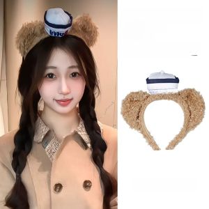 หมวกคล้องผมลายหมีดัฟฟี่ หมวกคล้องผมขนนุ่มสำหรับเด็กผู้หญิง หมวกคล้องผมสำหรับถ่ายภาพ หมวกคล้องผมลายหมีน่ารัก หมวกคล้องผมสำหรับเด็กผู้หญิง