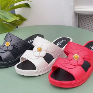 รองเท้าผู้หญิง รุ่น เกสรมุก/เงื่อนสานรัดส้น ส้นหนา 5cm ยาง PVC พื้นนิ่ม ใส่สบายเท้า พื้นยางกันลื่น คุณภาพดี