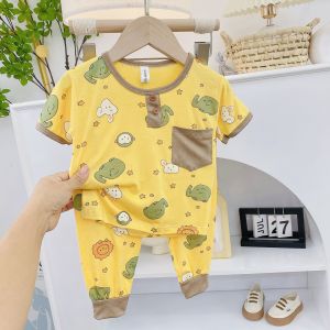 (7-18kg)Đồ bộ ngủ bộ cộc tay quần dài thun lạnh cho bé trai bé gái