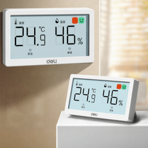 deli | High Precision Indoor Home Use Multifunctional Wall Mounted Baby Room Temperature Humidity Meter Deli 2101 Digital Thermometer