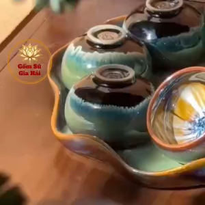 (Tổng hợp) Bộ Ấm Chén Hỏa Biến Men Xanh Tre Bát Tràng Kèm Khay Gốm