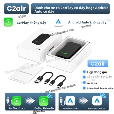 CarlinKit | Bộ Chuyển Đổi Không Dây Carlinkit 5.0 C2Air Dành Cho Xe Hơi Tích Hợp Sẵn Kết Nối WiFi Bluetooth Hỗ Trợ Android Auto & CarPlay Không Dây Chỉ Cần Cắm Là Dùng Được.