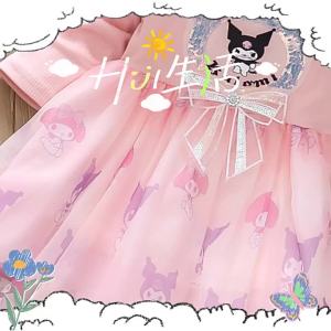 2-7 TahunGaun Putri Kuromi Kartun Lengan Panjang untuk Anak Perempuan Gaun Katun Kasual untuk Anak