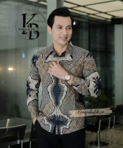 Kemeja batik pria HANDARA coksu navy lengan panjang full furing