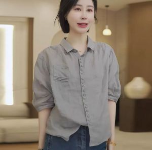 Stylish Simple Versatile Elegant Commuter Style POLO Collar Summer Womens Shirt