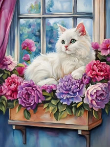 Huacan New Arrivals 2025 Diamond Painting Cat Flower Diamond Mosaic Animal Complete Kit Decorative Paintings