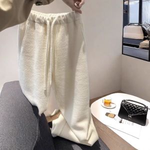 Womens High Waist Wide Leg Pants Korean Style Commute Thickened Autumn Winter Long Trousers Home Leisure Sleepwear Outdoor Walking