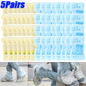 5Pairs Disposable Rainproof Shoe Covers Waterproof Rain Boots Thickened Outdoor Rainy Day Non-slip Shoe Cover for Adult Child
