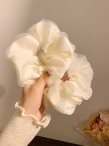 White Pearl Mesh Hair Ties Womens Korean Style Summer Lazy Head Ropes Fashionable Hair Accessories Moonlight Gauze~