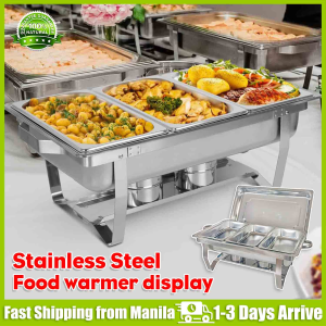 Stainless Steel Food Heater Display with Cover 3 Grids Chafing Dish Food Warmer Foldable Portable Food Insulation Cabinet with Lid Delicatessen Cabinet Food Display Cabinet Thermostatic Box