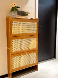 Rak Sepatu Susun Lemari Sepatu Sepatu Pakain Serbaguna Rak Kayu Jaring bernapas