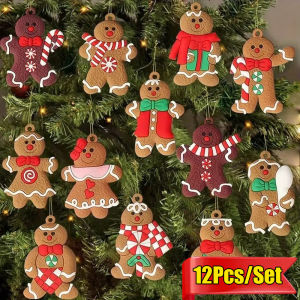 12Pcs/Set Christmas Gingerbread Man Ornaments Set PVC Gingerbread Man for Christmas Tree Hanging Pendant Home Xmas Party New Year Decorations
