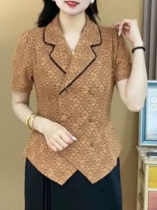 Spring 2024 Long Sleeve V-Neck Lace Elegant Versatile Slim Fit Button up Cardigan Chinese Style Fashionable Trendy Top Womens T-shirt