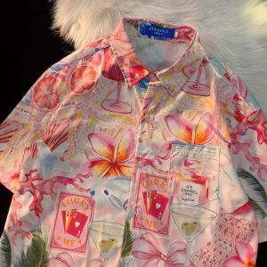 Áo Sơ Mi Tay Ngắn in Họa Tiết Hoạt Hình Mùa Hè Cho Nam Và Nữ Áo Sơ Mi Họa Tiết Hoa Dáng Rộng Đa Năng Thời Trang Thường Ngày