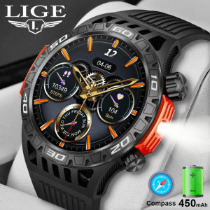 Lige Đồng hồ thông minh Men 1.46 "Màn hình HD Ngoài Trời Compass đèn LED Đa Thể Thao Chế Độ Xem cuộc gọi bluetooth theo dõi giấc ngủ đếm nhịp dành cho chơi thể thao đồng hồ nam không thấm nước Cho IOS Android