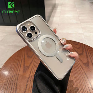 FLOVEME Luxury Plating HD Clear Magsafe Phone Case For iphone 15 Pro Max 15 Plus Wireless Charging Slim Transparent Hard PC Anti-fall Shockproof Back Cover For iphone 15