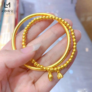 Gold Plated 999 Sand Gold Bracelet Womens Wedding Band Solid Hoop Bracelet Two Generations of Joy Alloy/Silver/Gold Plated