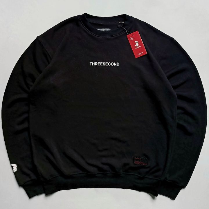 BISA COD) SWEATER 3SECOND HITAM JAKET TANPA HOODIE BASIC CREWNECK