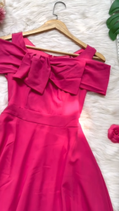 MYDU SALE MS 19 Đầm Rớt Vai Xòe Nữ Tính Nơ Ngực Xinh Xắn