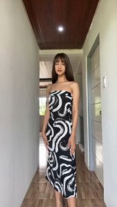 CLOTHINGHUB WHITE LUNA MAXI DRESS COTTON PRINTED DRESS FIT FROM SMALL TO LARGE