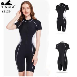 Yingfa Đồ bơi Legsuit chuyên nghiệp cho nữ đào tạo đồ bơi tay ngắn cô gái Bộ Đồ Tắm Rashguard với dây kéo áo tắm một mảnh Swith độn