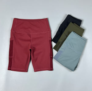 Nude Feel Brushed High Waist No T-Line Side Hair Mesh Yoga Fitness Half Length Shorts Womens Quick-Drying Breathable Running Outerwear