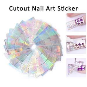 FELICE🔥 Square Hollow Nail Sticker Stylish Self-adhesive Manicure Sticker Laser Nail Sticker French Style Nail Sticker Nail Art Accessory