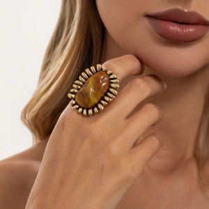 Ingemark | Ingemark Vintage Sunflower Inlay Geometric Resin Rings for Women Trendy Creative Metal Charm Jewelry Finger Accessories 2027 New