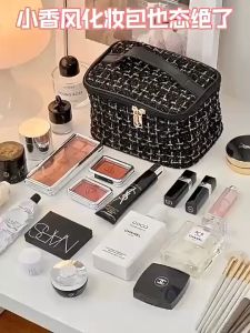 E173 กระเป๋าเครื่องสําอาง ผ้าทวิต ใส่ของได้เยอะ พกพาง่าย ขนาดใหญ่