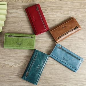 CONTACTS Genuine Leather Women Long Purse Female Clutches Money Wallets Brand Design Handbag for Cell Phone Card Holder Wallet