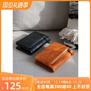 กระเป๋าสตางค์แบบสั้นสำหรับทั้งผู้ชายและผู้หญิงหนังวัวแท้หนังฟอกฝาดแบบโบราณกระเป๋าใส่ใบขับขี่กระเป๋าใส่เงินหนังแท้แบบพับสองทบกระเป๋าใส่เหรียญ