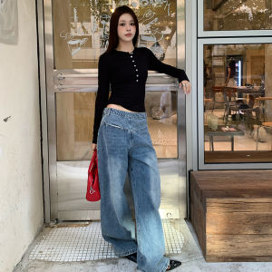 High Waist Denim Jeans Womens Double-Sided Wear Cut-Out Decomposition Long Pants Slimming E7Q8 Blue Jeans Casual Trousers